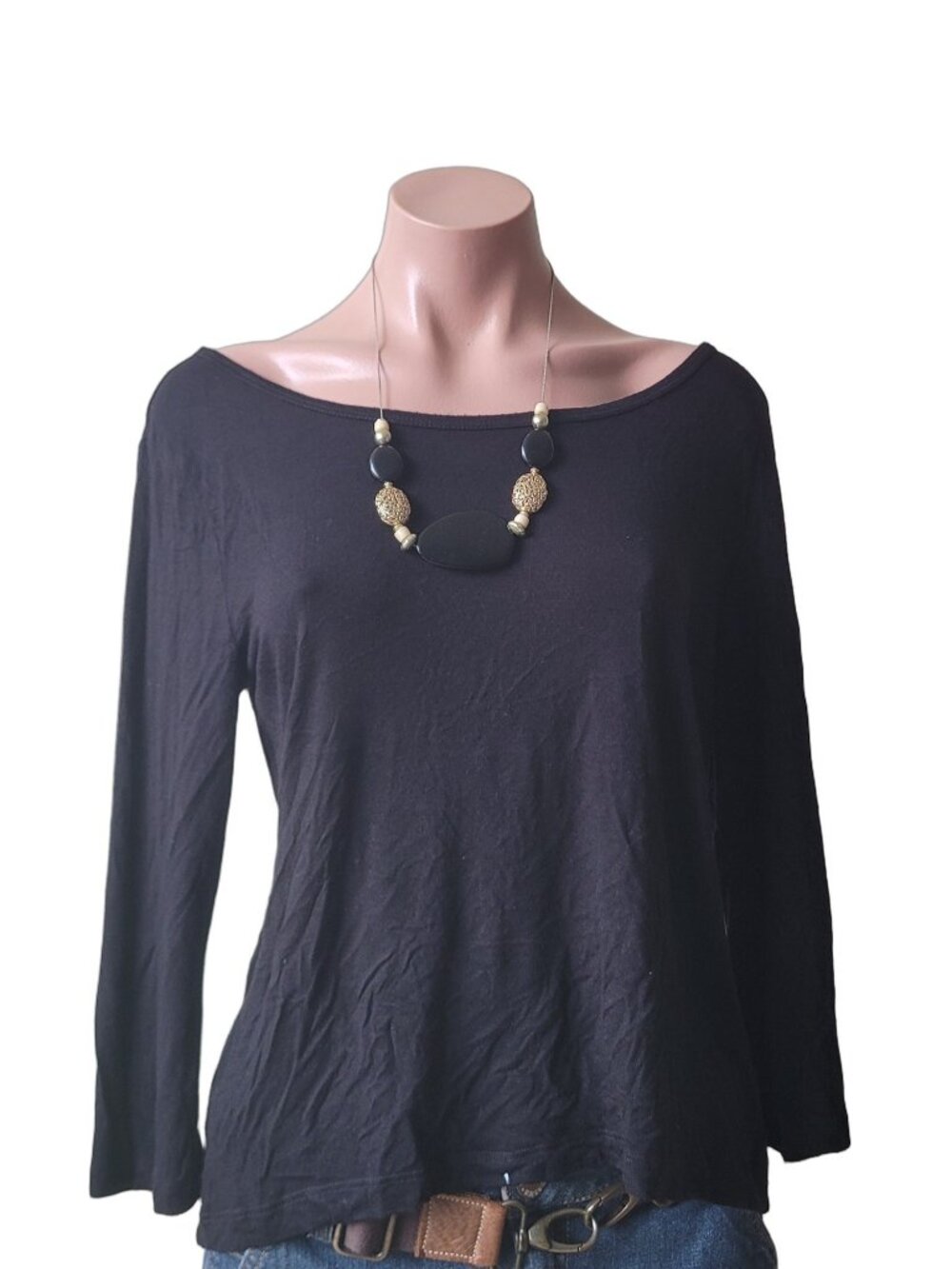 ZENANA Outfitters Black Scoop Neck 3/4 Sleeve Top Minimalist (M)